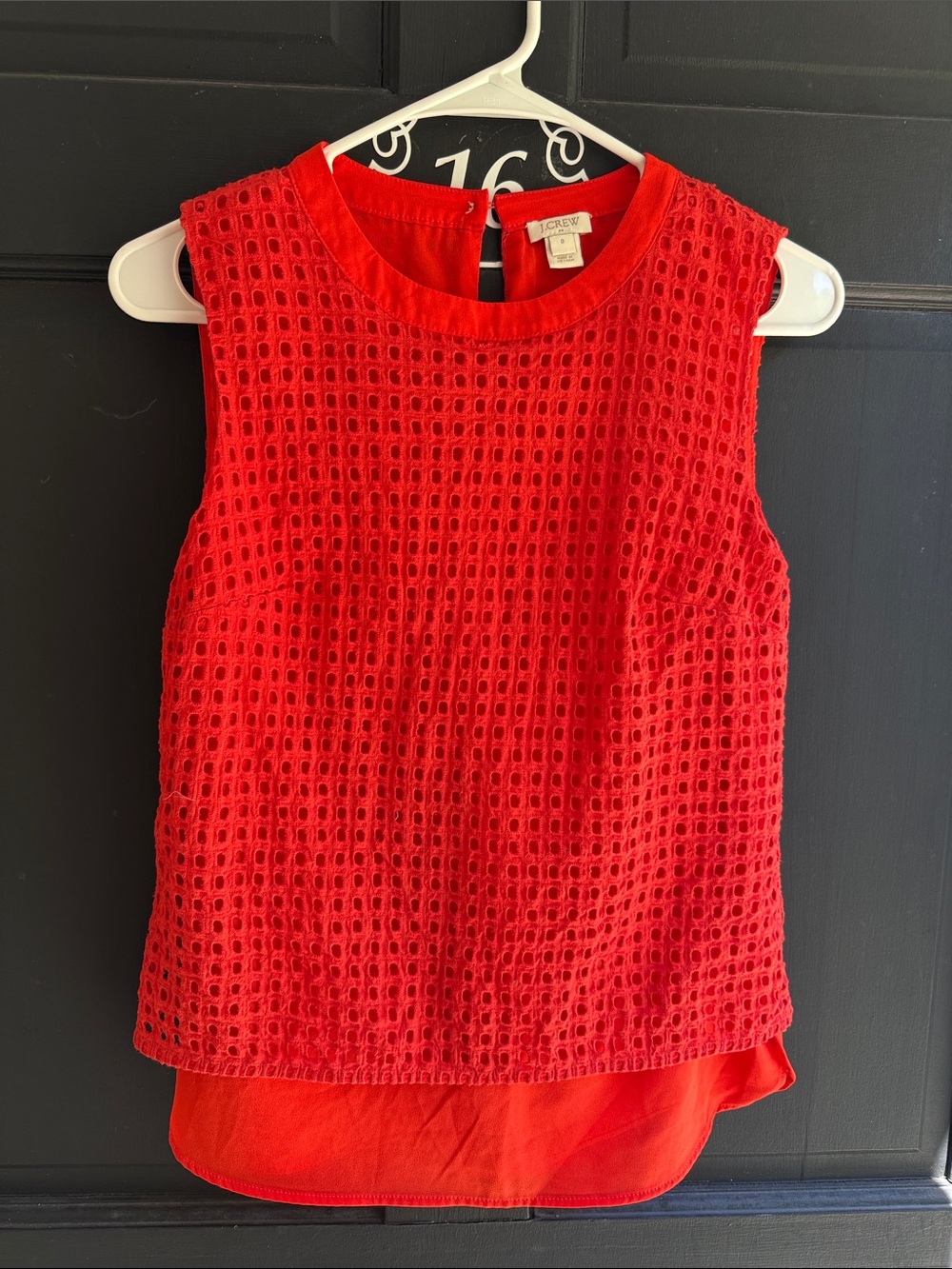 J. Crew Red Sleeveless Eyelet Overlay Camisole